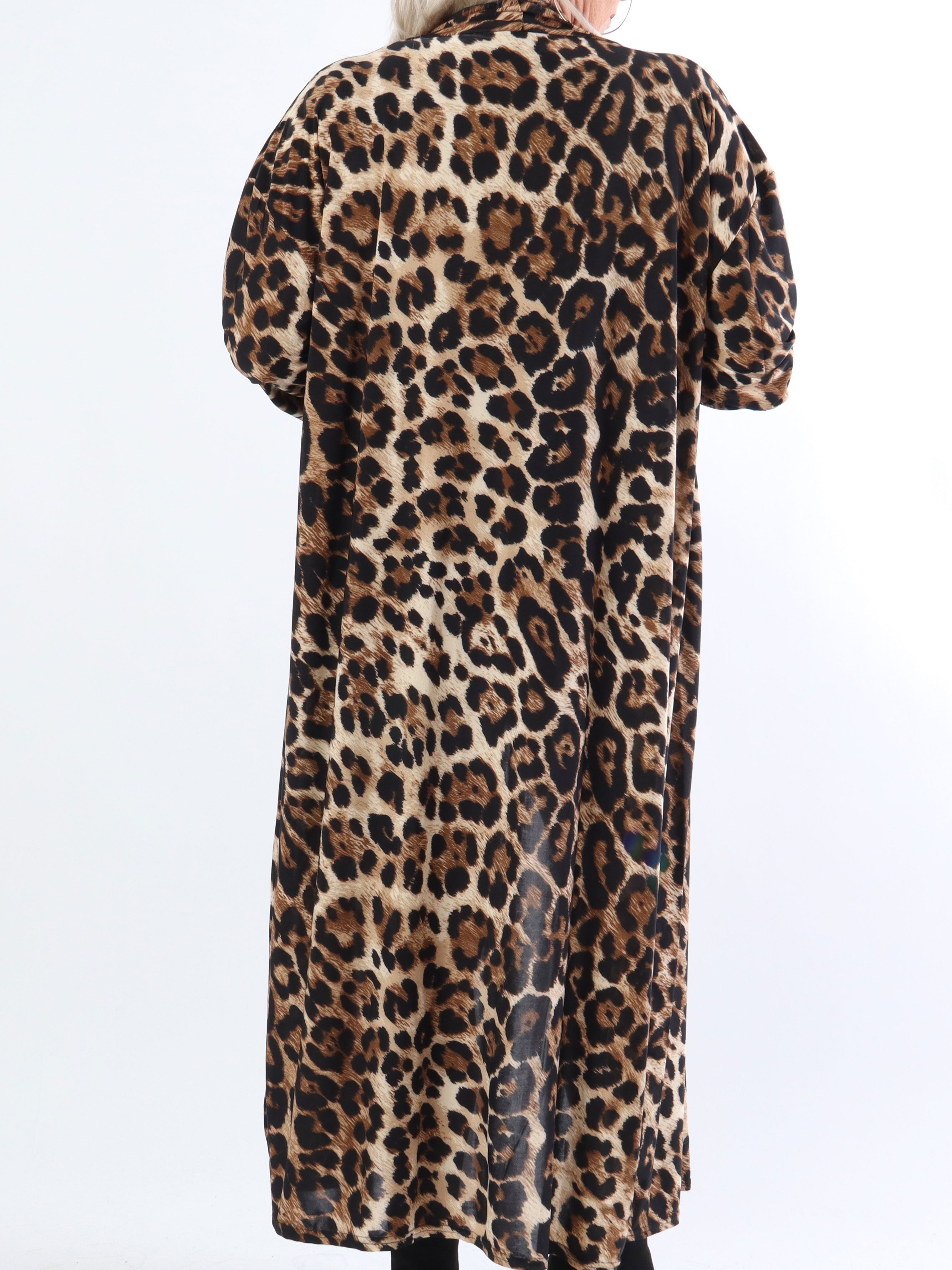 Alline long - Lang elastisk leopard cardigan i plus size